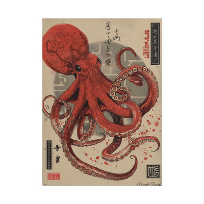 Stylized Japanese Octopus: Muted Watercolor Artwork - Poster