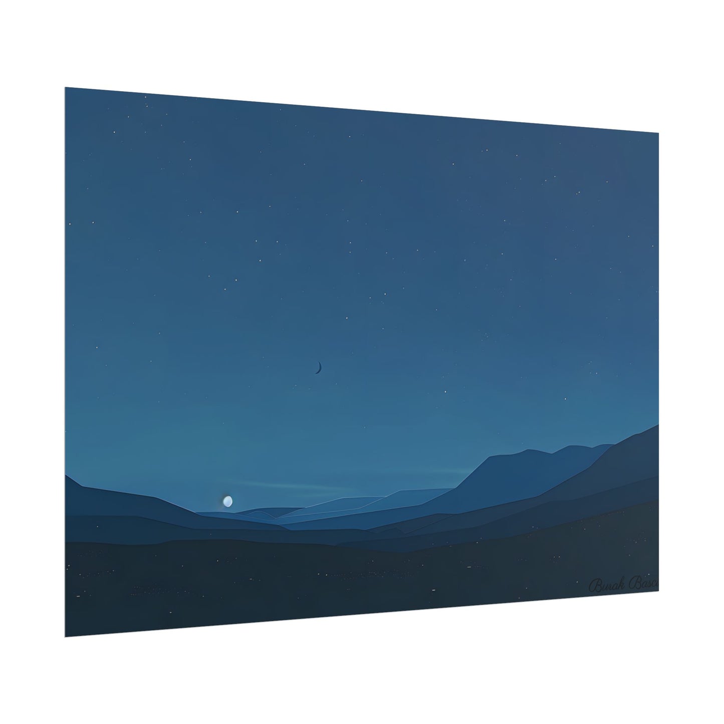 Minimalist Night Sky: Stars and Crescent Moon Art - Poster