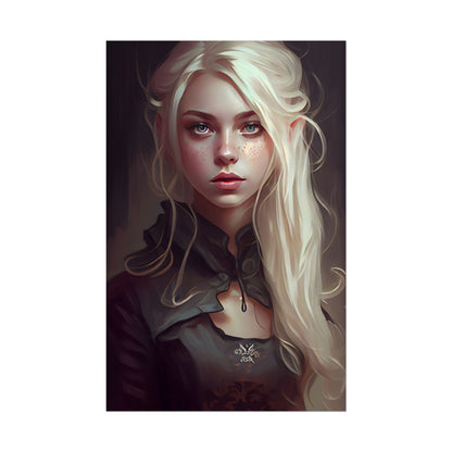 Blonde Portrait: Elegant Woman in Black Dress - Poster