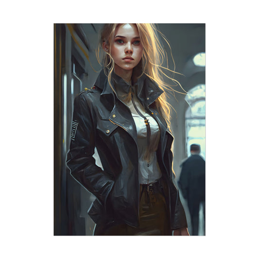 Blonde Police Officer on Hotel Duty: A Moment of Authority in the Lobby - Poster