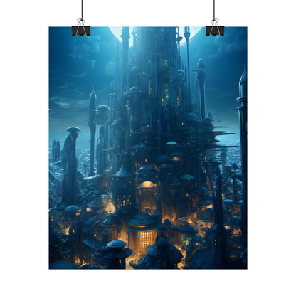 Underwater Futuristic Cityscape: Close Up Digital Artwork - Poster