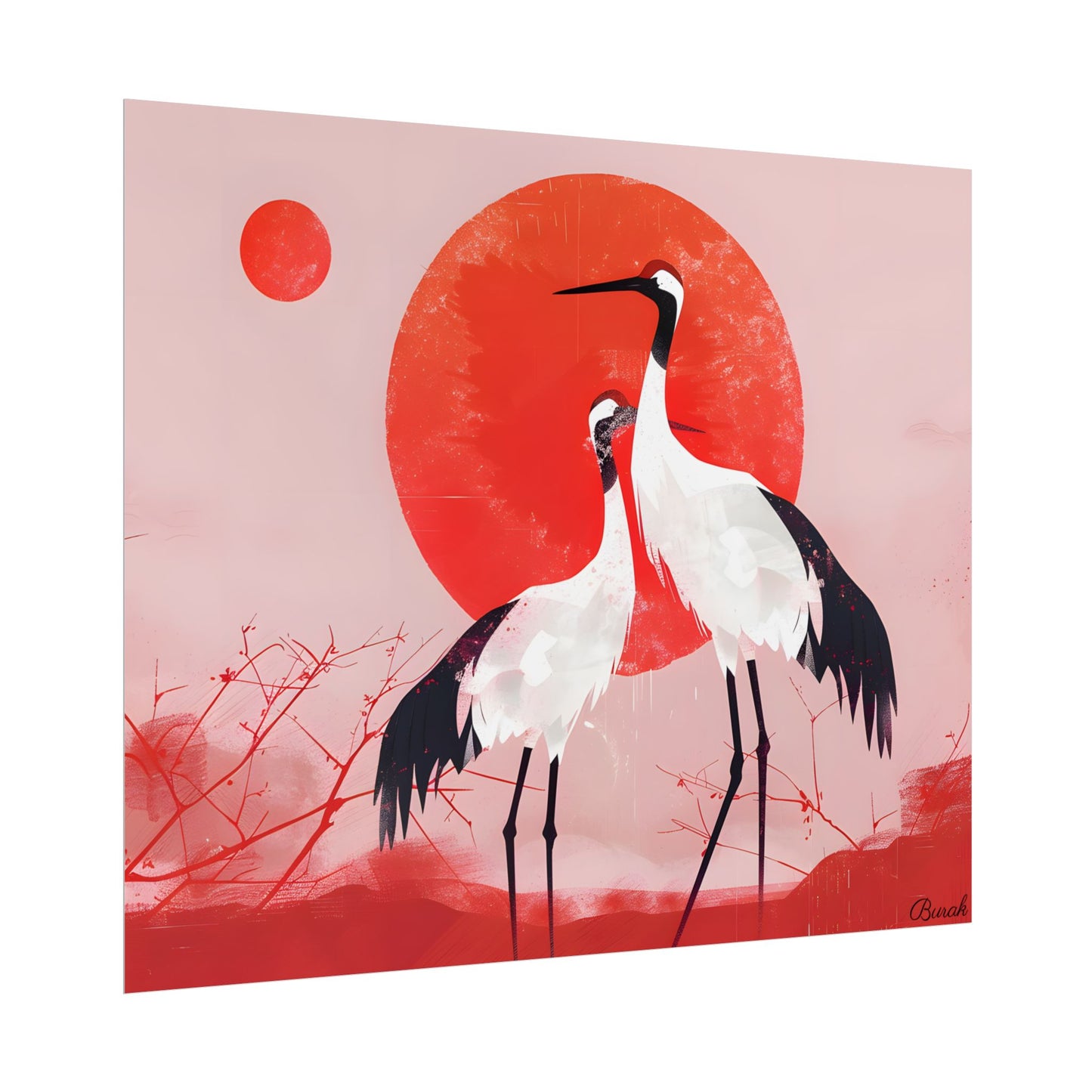 Peaceful Crane Sanctuary: Serene Landscape Nature Art - Poster