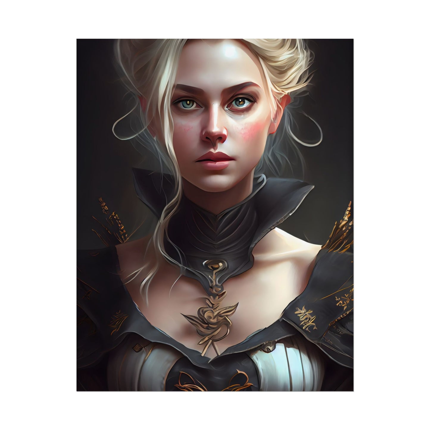 Stunning Blonde Portrait: Elegant Vintage Dress - Poster