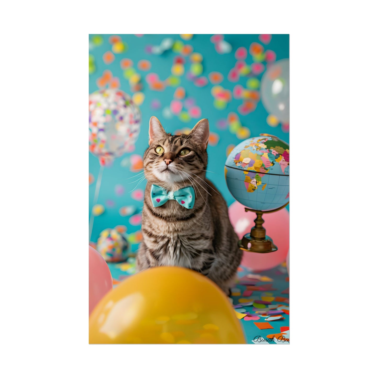 Whimsical Cat with Bow Tie: Mysterious Feline Artwork - Poster