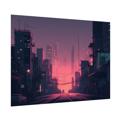 Cyberpunk Nighttime Cityscape: Melancholic Mood - Poster