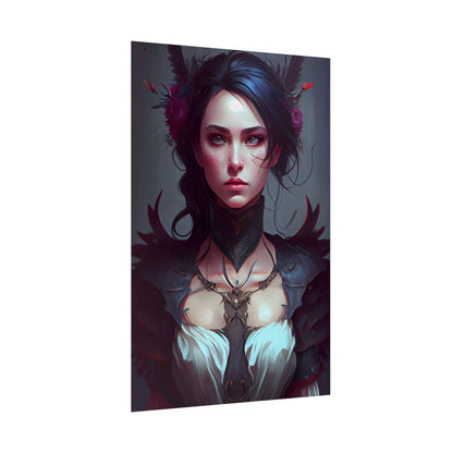 Enchanting Female Portrait: Elegant Black Dress Artwork - Poster