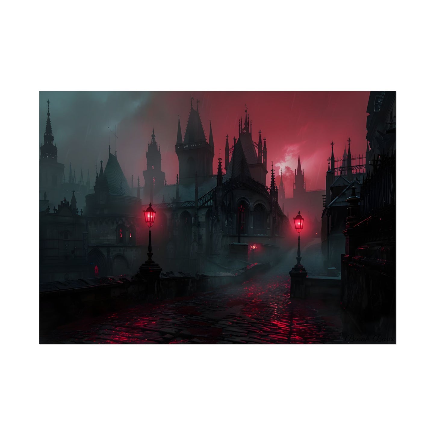 Dark Gothic Cityscape: Misty Twilight Artwork - Poster