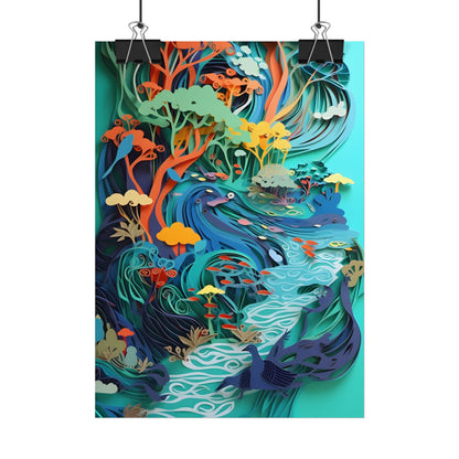 Vibrant Paper Quilling Beach Landscape: Relaxed Summer Art - Poster