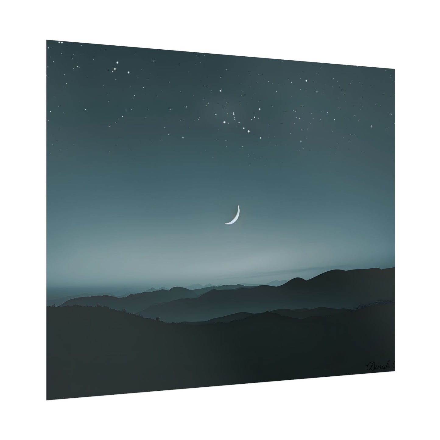 Minimalist Night Scene: Blue-Gray Sky Digital Art - Poster