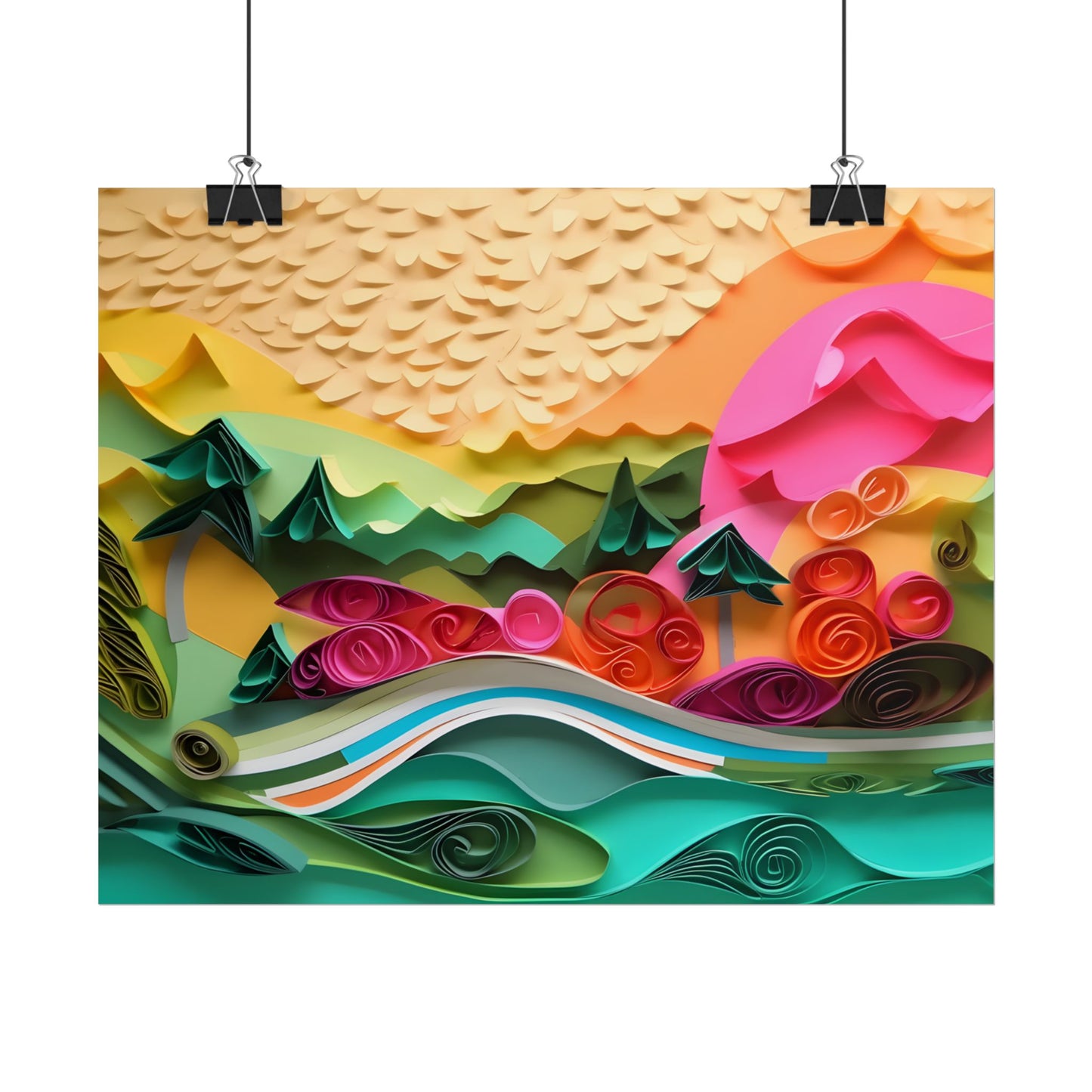 Magical Beach Landscape: Paper Quilling Art Piece - Poster