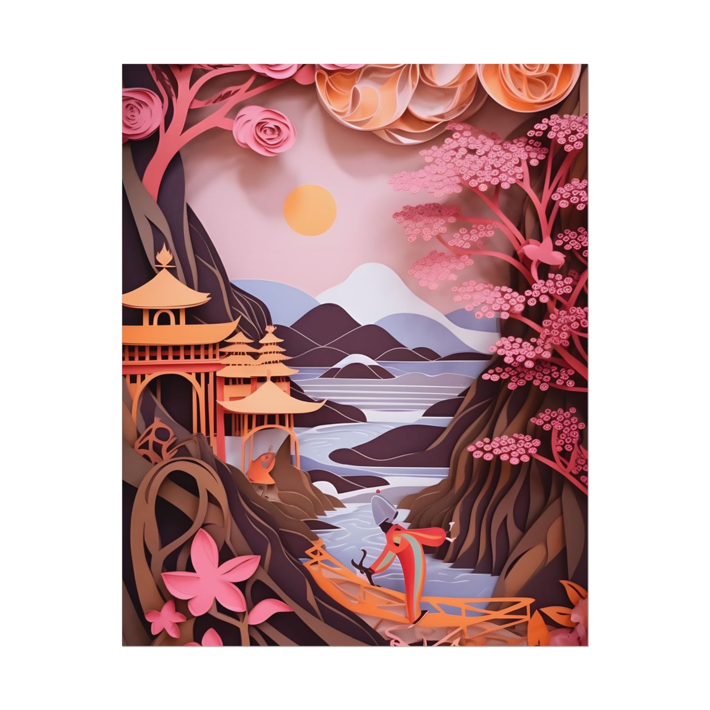 Japanese Vibrance: Eye-Catching Paper Quilled Landscape Art - Poster
