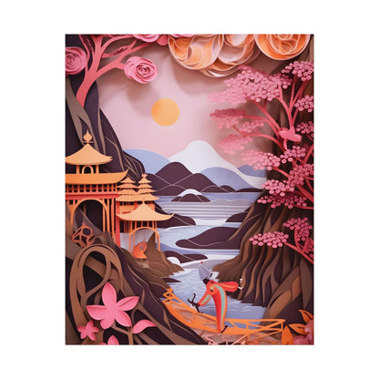 Japanese Vibrance: Eye-Catching Paper Quilled Landscape Art - Poster