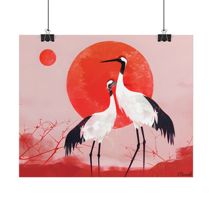 Peaceful Crane Sanctuary: Serene Landscape Nature Art - Poster