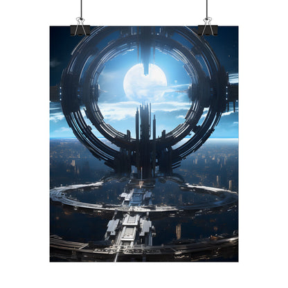 Futuristic Space Station: Orbiting Multimoon Planet Artwork - Poster