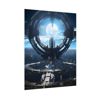 Futuristic Space Station: Orbiting Multimoon Planet Artwork - Poster