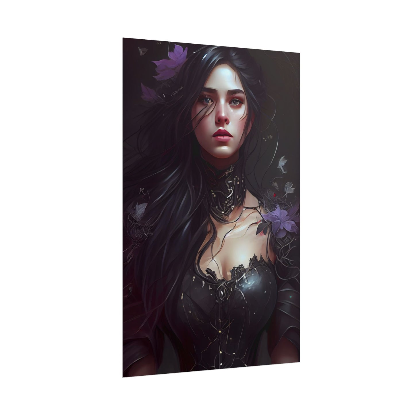 Striking Woman Portrait: Black Hair Artwork - Poster