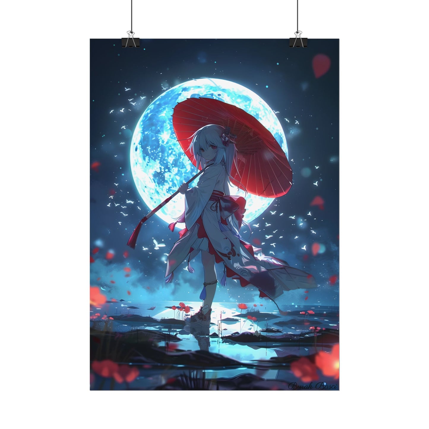 Cute Anime Girl with Umbrella: Rainy Day Art - Poster