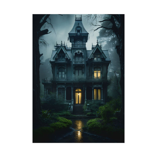 Haunted Victorian Mansion: Spooky Atmospheric Art - Poster
