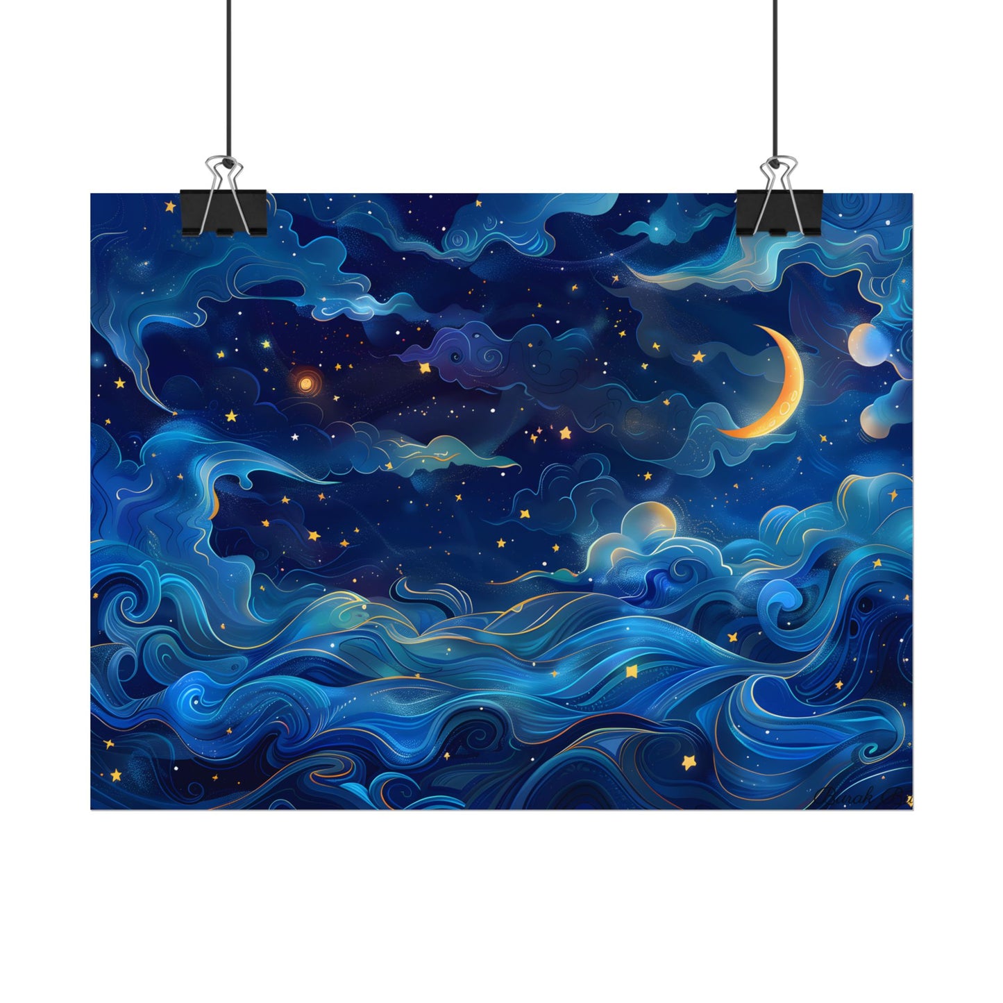 Whimsical Dreamy Night Sky: Stars, Moon, and Shooting Star - Poster