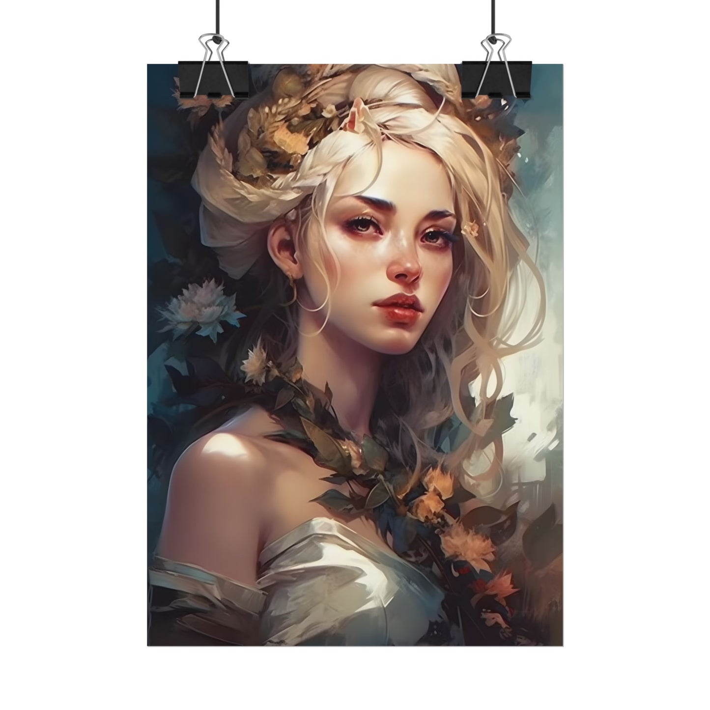 Dramatic Blonde Portrait: Red Hues Digital Art - Poster