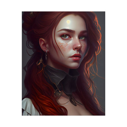 Formal Redhead Portrait: Nature-Themed Artwork in Green and Blue - Poster