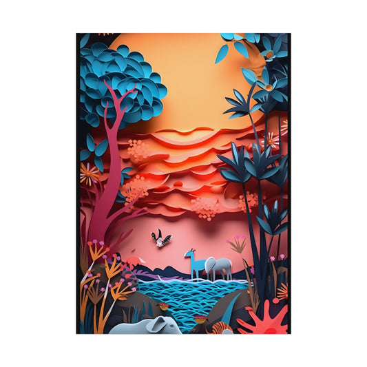 Vibrant African Quilling Landscape: Colorful Paper Art - Poster