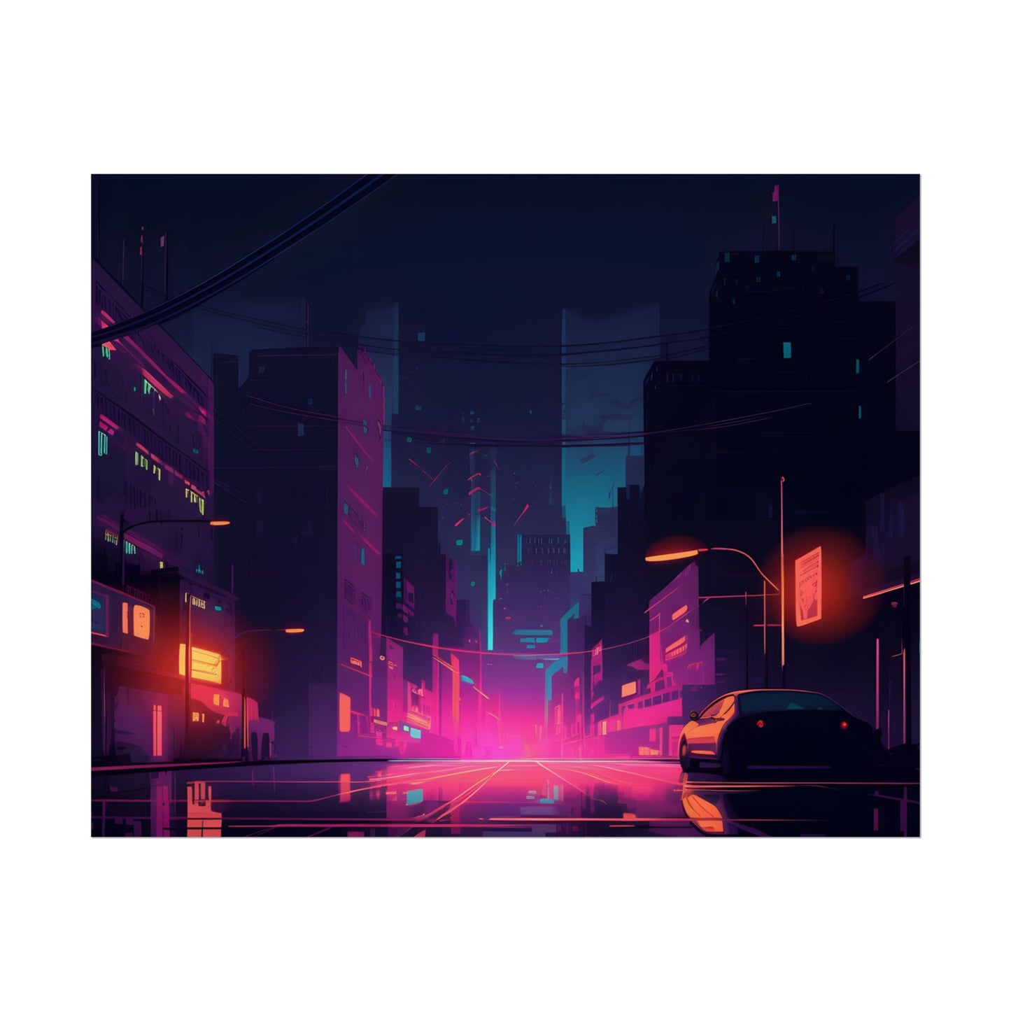 Cyberpunk Night: Moody Cityscape with Unique Architecture - Poster