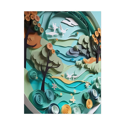 Eye-Catching Beach Landscape: Paper Quilling Art - Poster