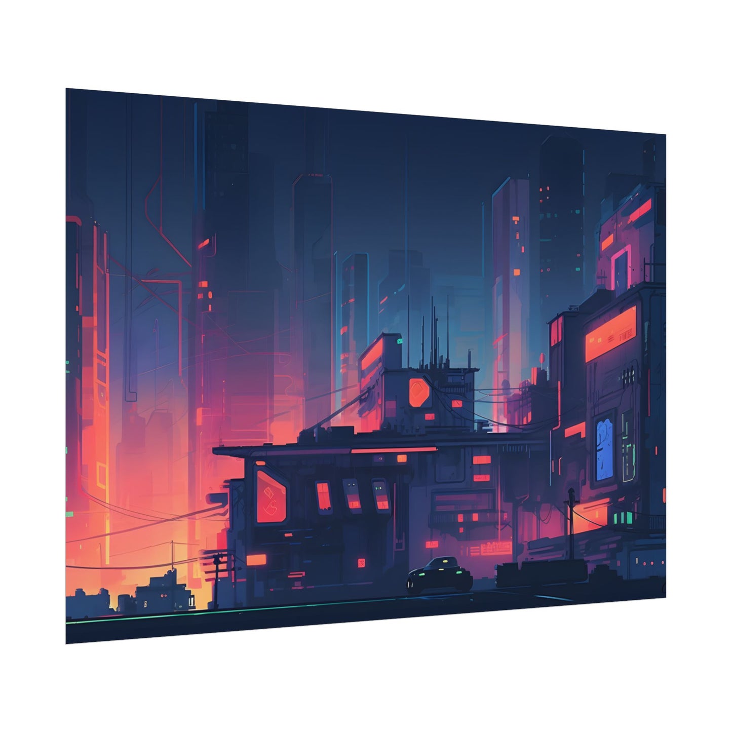 Cyberpunk Night: Melancholic Cityscape Digital Art - Poster