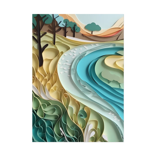 Paper Quilled Beach Bliss: Natural Colors Landscape Art - Poster