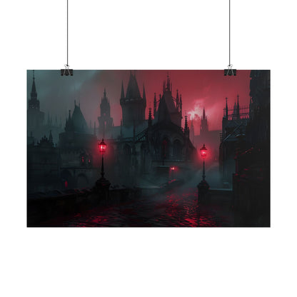 Dark Gothic Cityscape: Misty Twilight Artwork - Poster