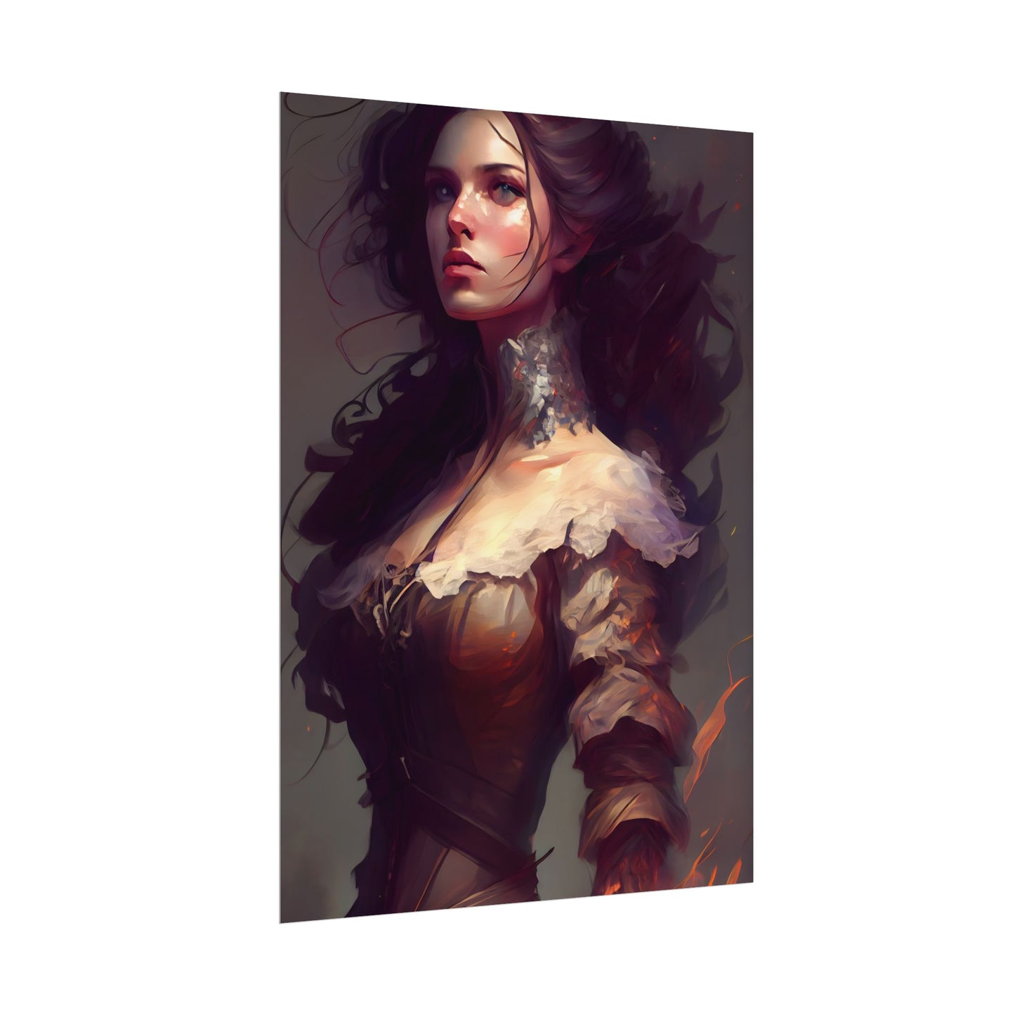 Lovely Brown Hair Portrait: Stunning Female Art - Poster