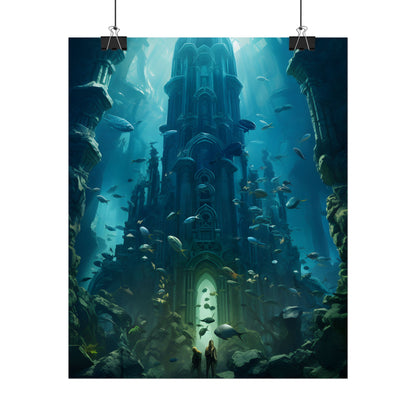 Sunken Ancient City: Underwater Ruins Digital Art - Poster