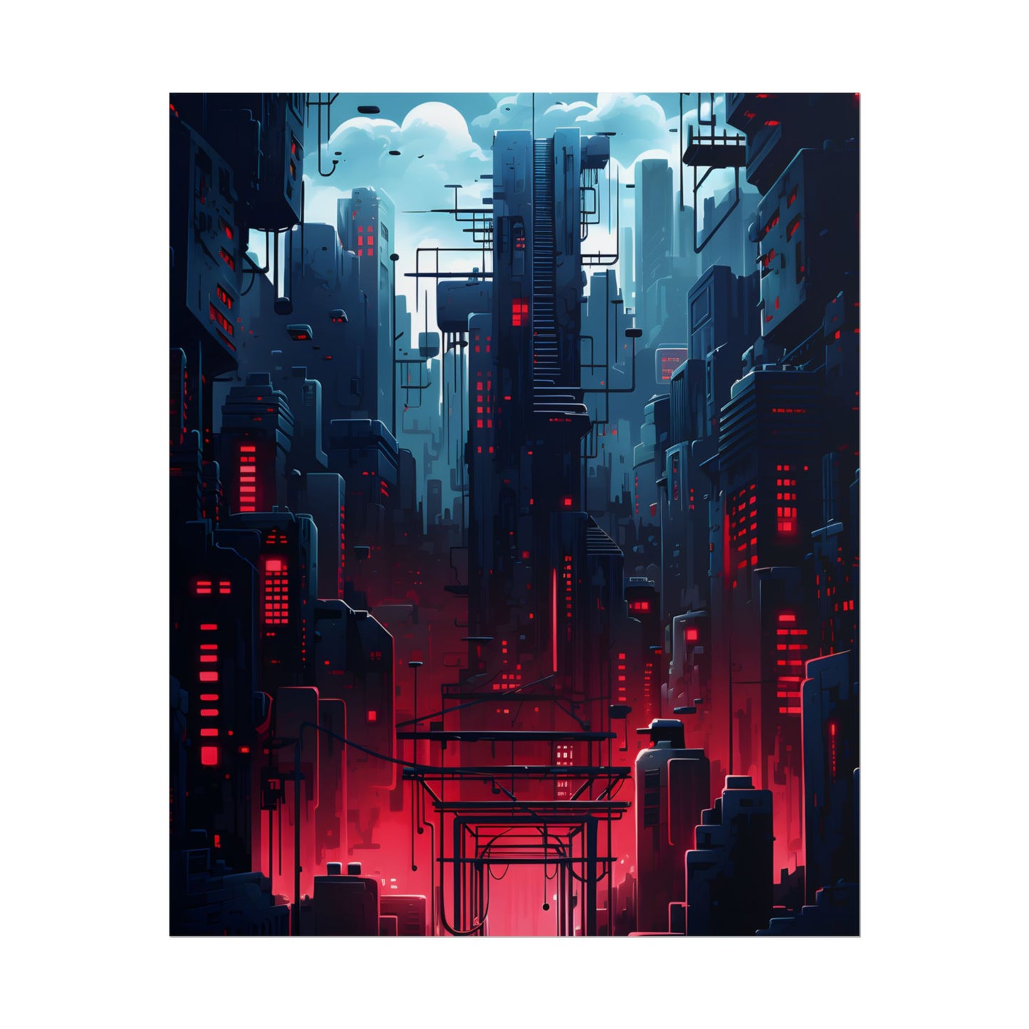 Cyberpunk Melancholy: A Nightly Cityscape Digital Art - Poster
