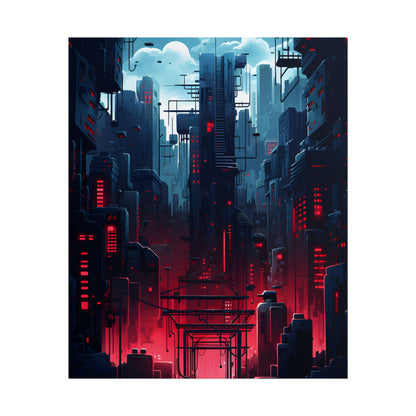 Cyberpunk Melancholy: A Nightly Cityscape Digital Art - Poster