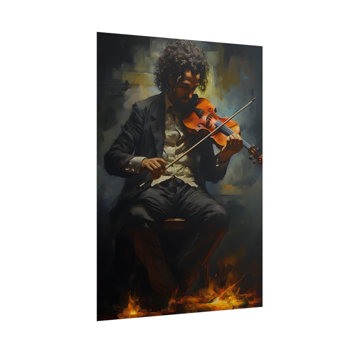 Mysterious Musician Portrait: Digital Artwork - Poster