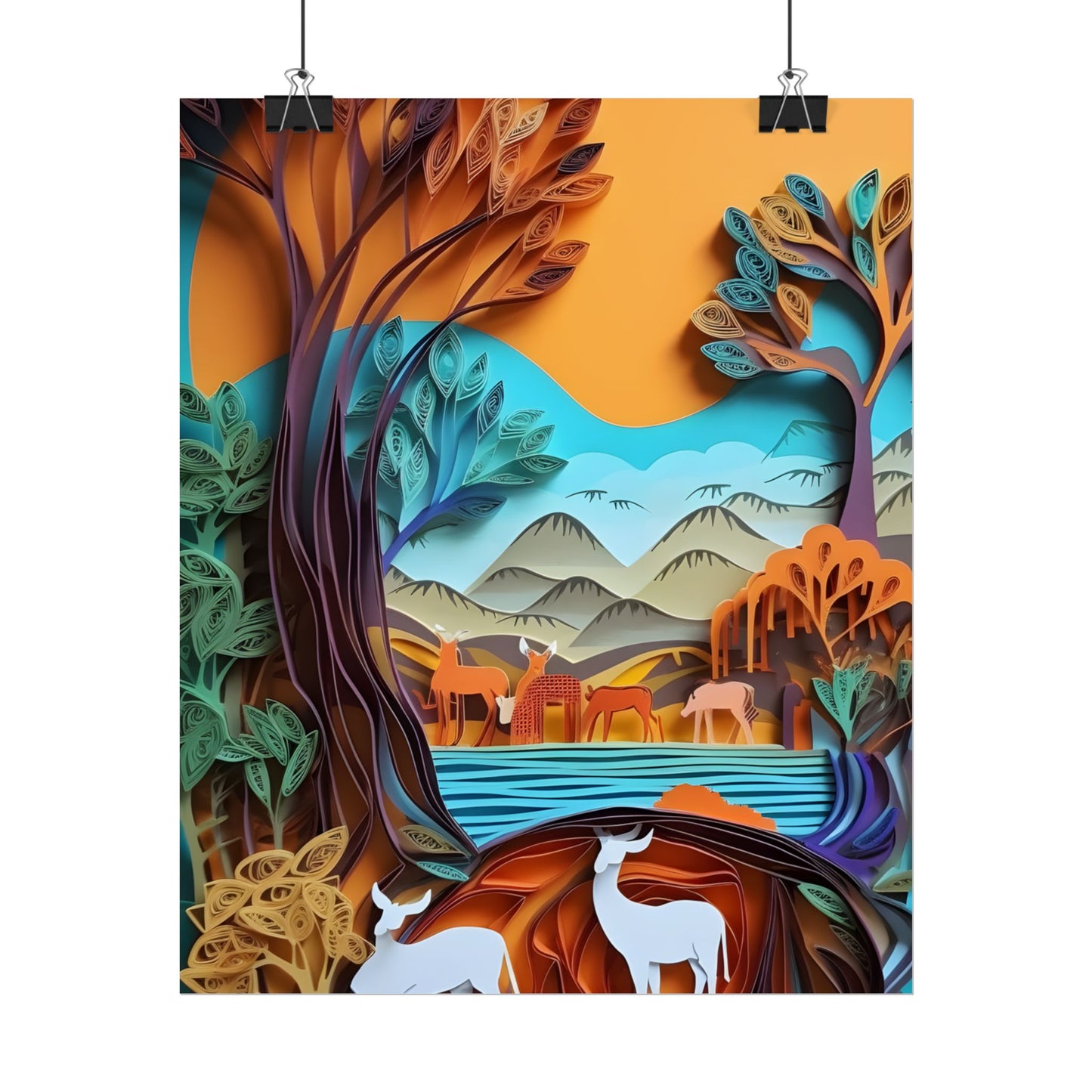 Vibrant African Landscape: Eye-Catching Paper Quilling Art - Poster