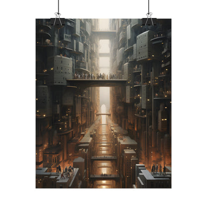 Futuristic City of Perfection: Modern Skyscrapers under Neon Lights - Poster