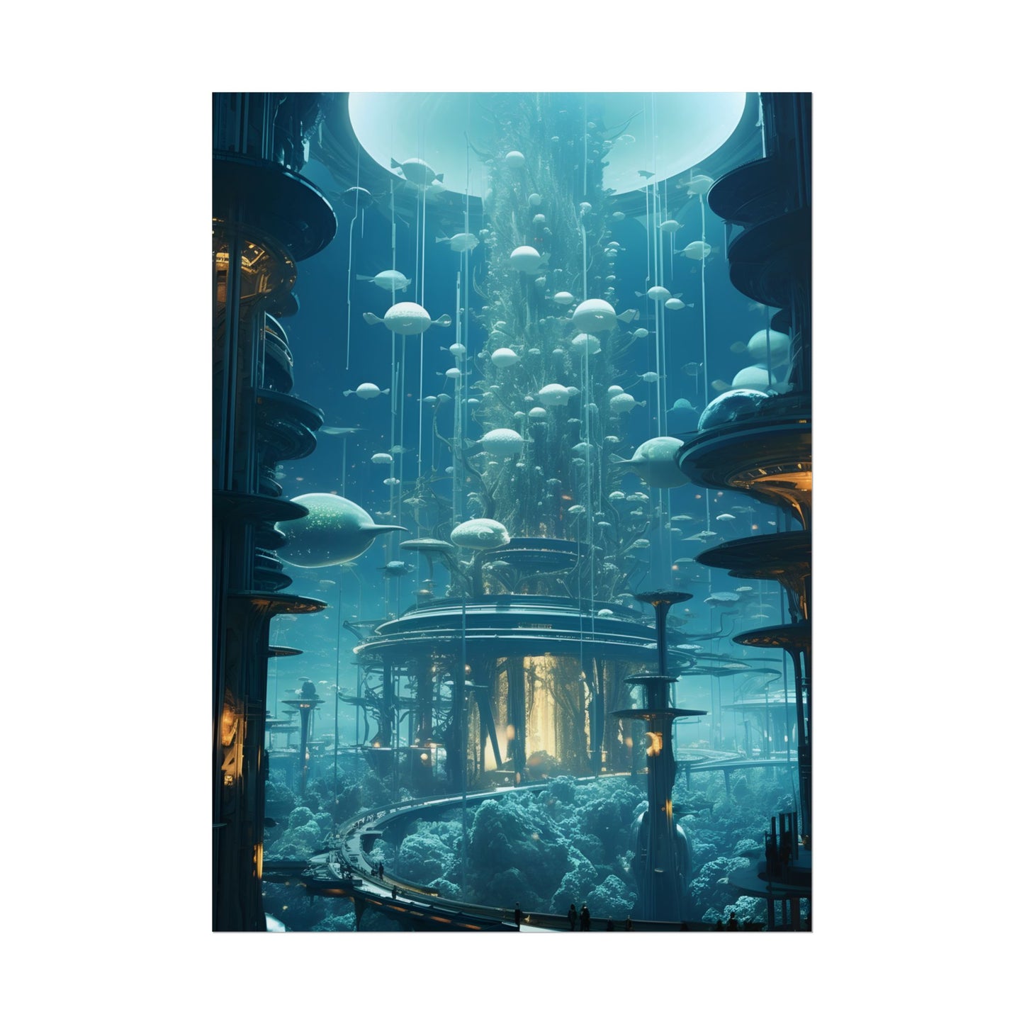 Underwater City of Tomorrow: Futuristic Urban Landscape Art - Poster