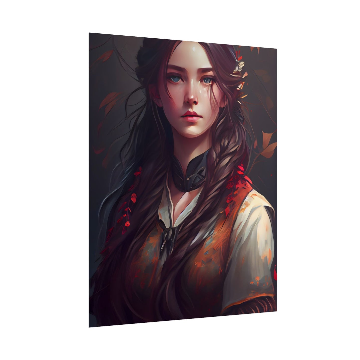 Vibrant Portrait: Brown Hair, Green Eyes Artwork - Poster