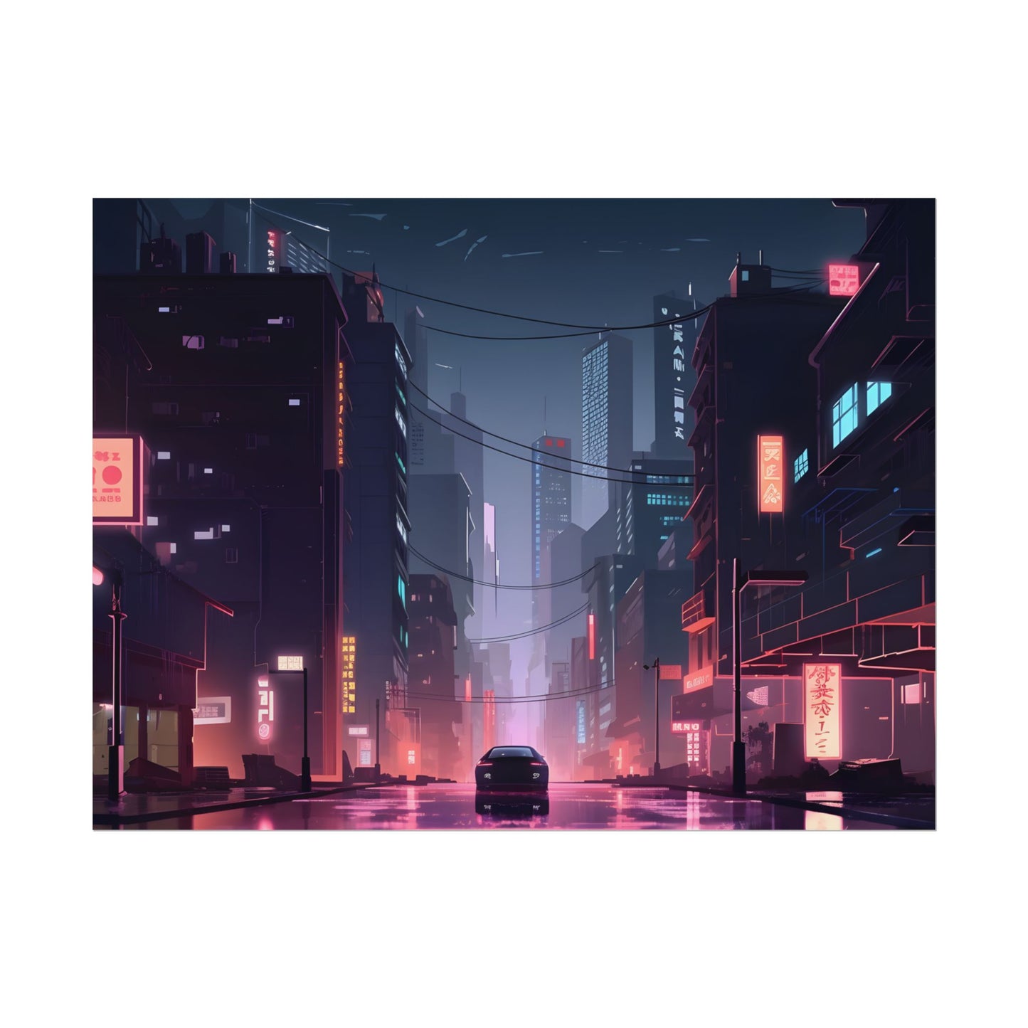 Cyberpunk Night: Melancholic Urban Landscape Artwork - Poster