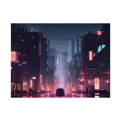 Cyberpunk Night: Melancholic Urban Landscape Artwork - Poster