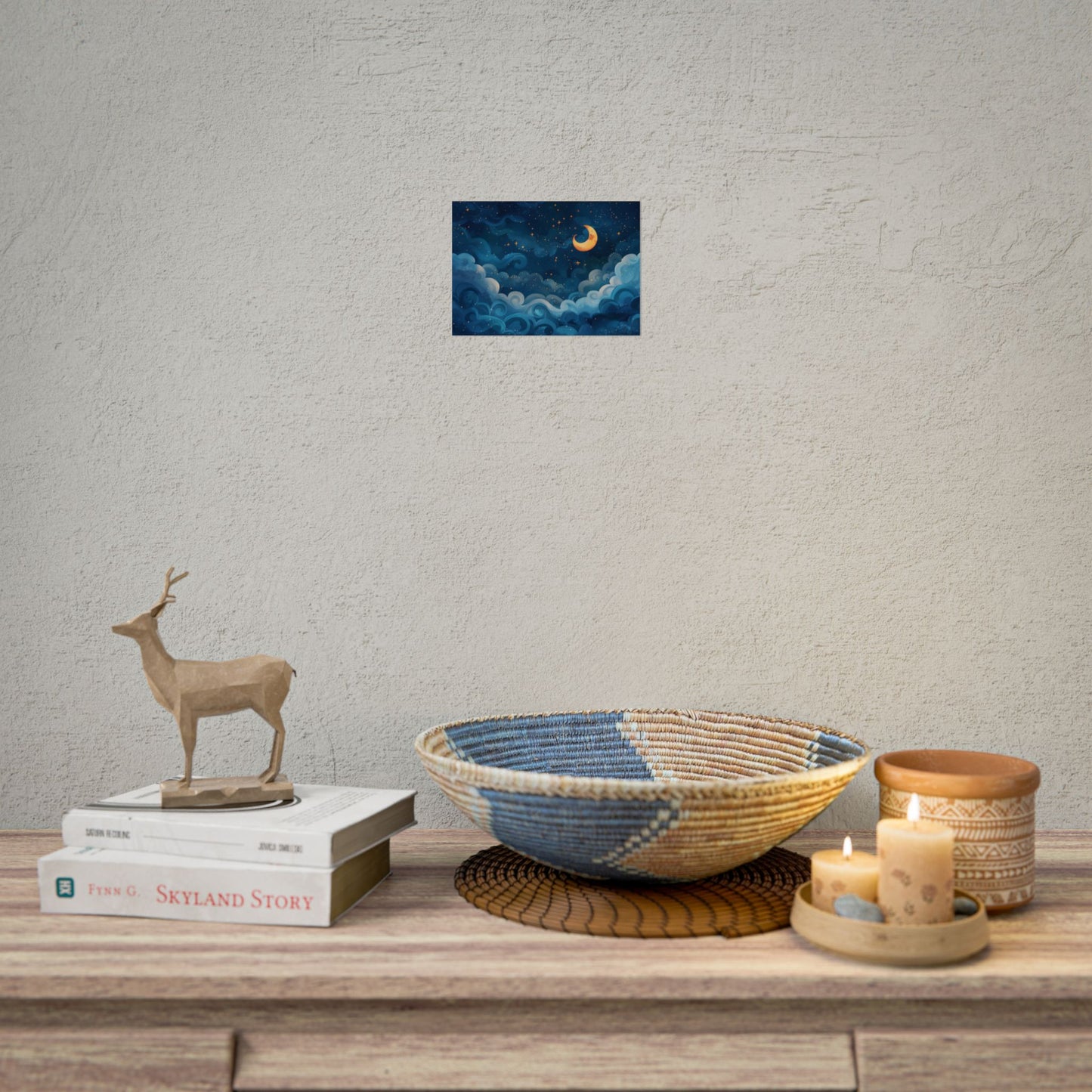 Surreal Night Sky Dreamscape: Whimsical Stars and Clouds Art - Poster