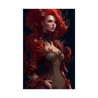 Red Hair Portrait: Elegant Female in Black Dress - Poster