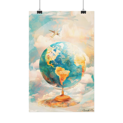 Vintage Globe with 80 Iconic Landmarks: Educational Artwork - Poster