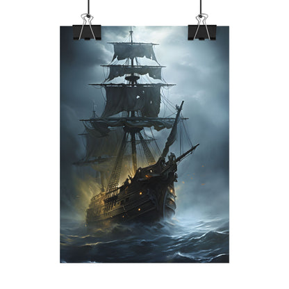 Ghostly Pirate Voyage: Historic Sea Travel Digital Art - Poster