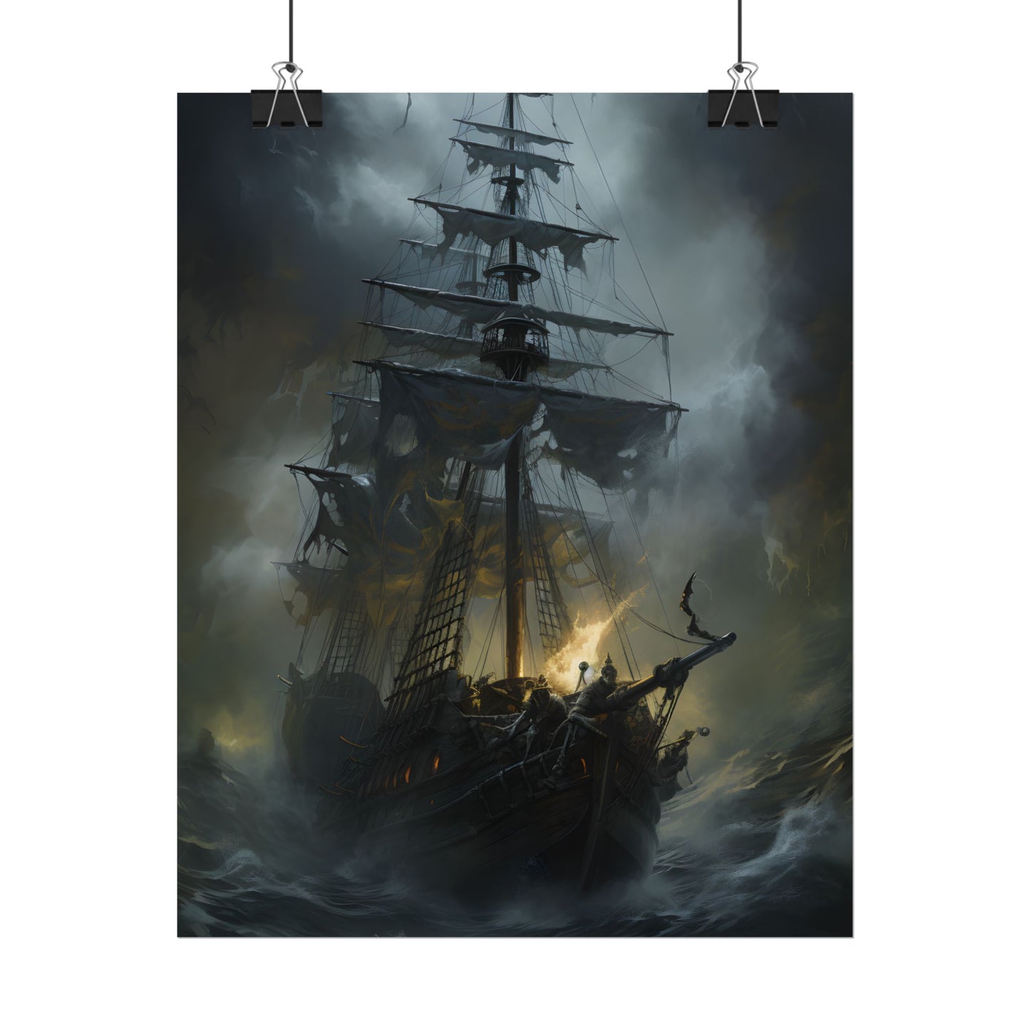 Eerie Pirate Ghost Ship: Sailing Seascape Artwork - Poster