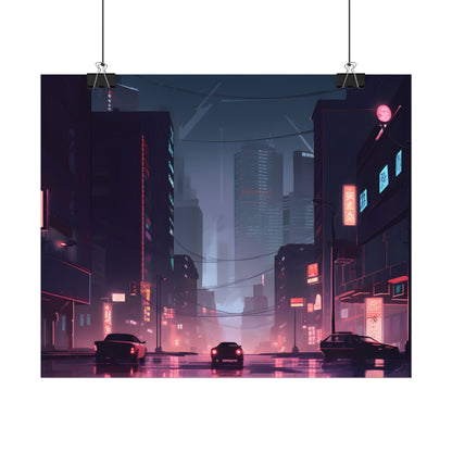 Cyberpunk Night: Melancholic Cityscape - Poster