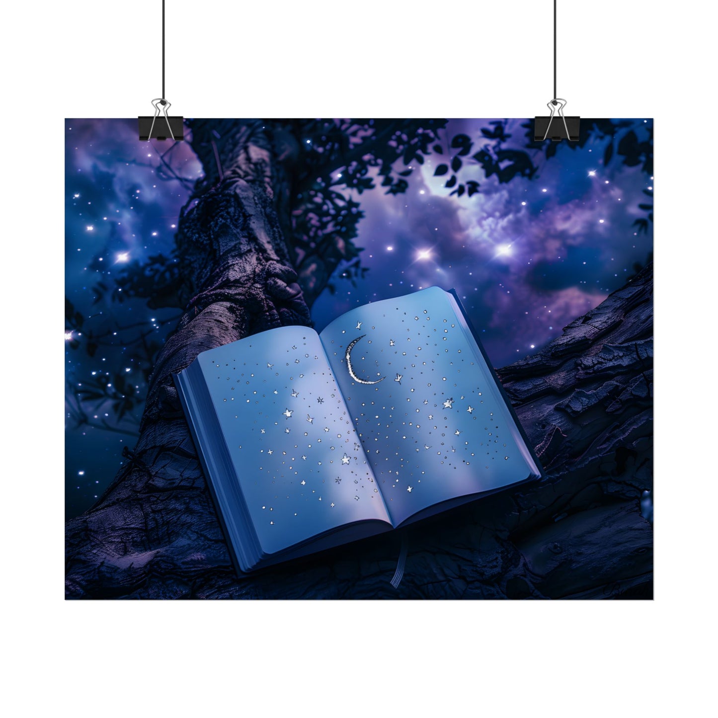 Mystical Night Sky: Celestial Dreams with Crescent Moon and Stars - Poster