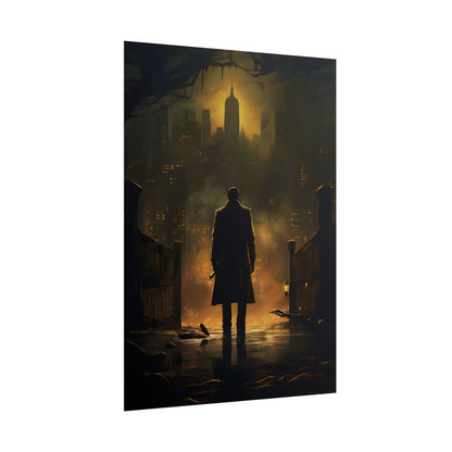 Urban Fantasy Detective: Moody City Skyline Reflection - Poster